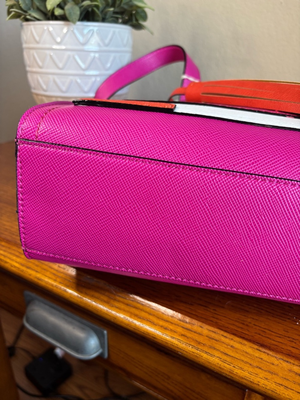 Gianni Bini Pink Shoulder Tote with White & Orange Accents - Picture 9 of 15